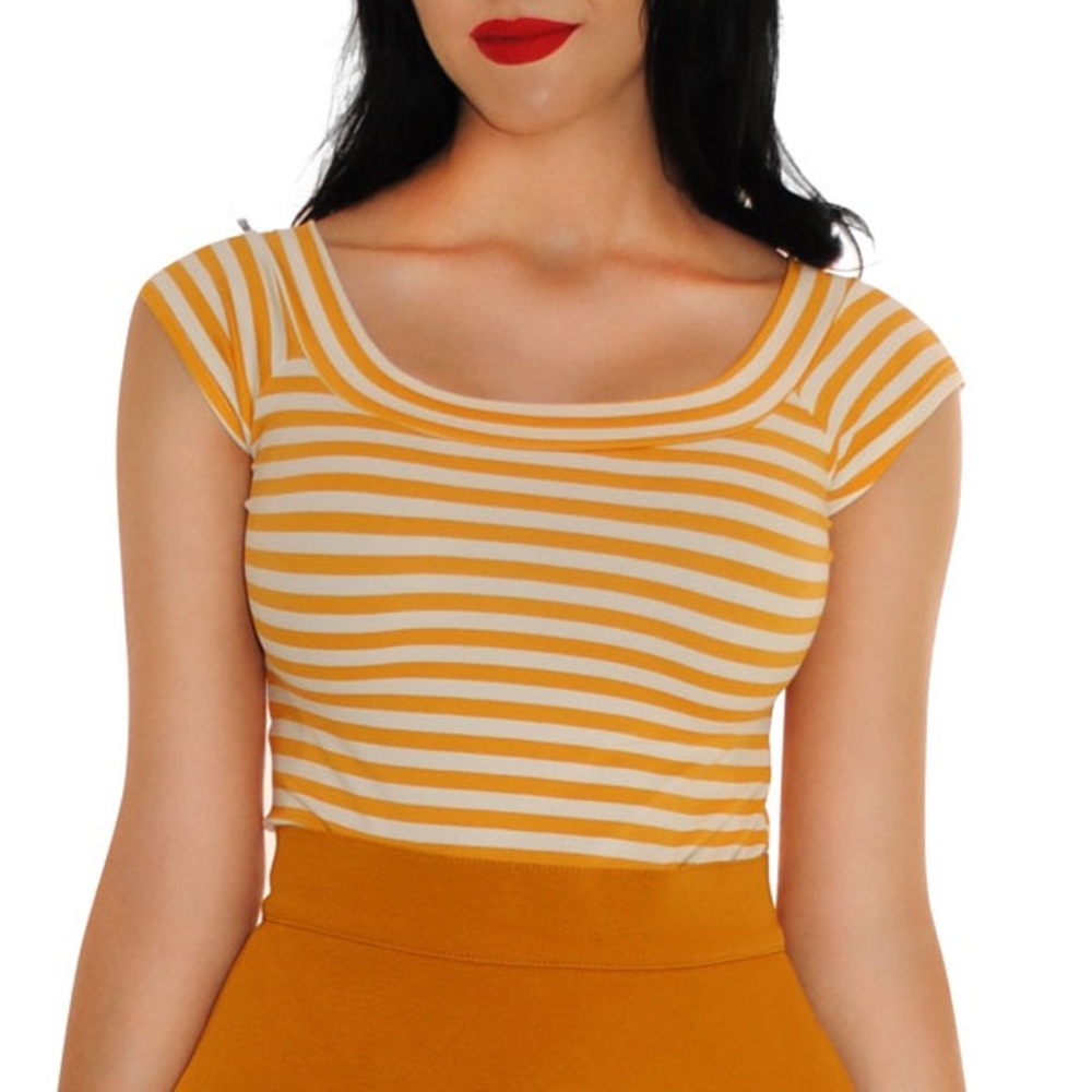 Retrolicious Mustard and Cream Striped Top